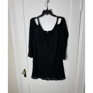Xhilaration Mini Dress Women's Small Black Lace Cold Shoulder Long Sleeve Boho